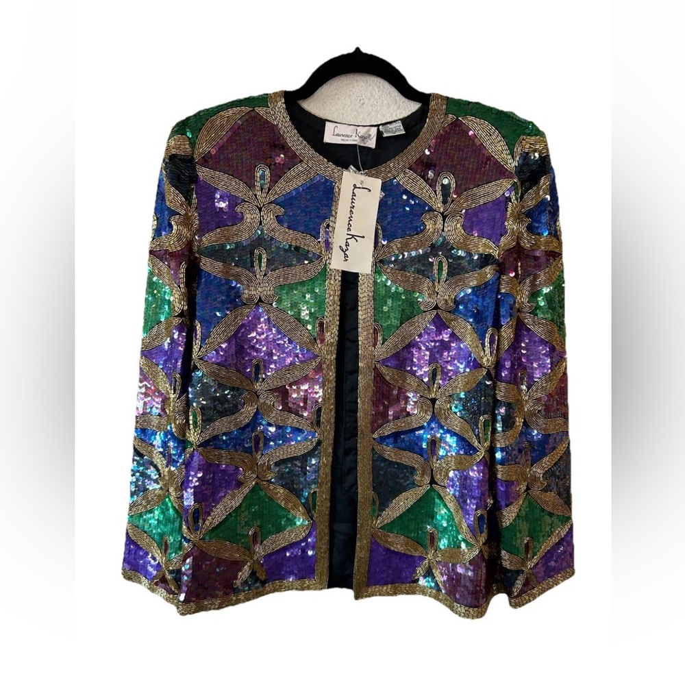 VTG NWT Laurence Kazar Silk Multi-Colored Beaded Evening Jacket DeadStock M